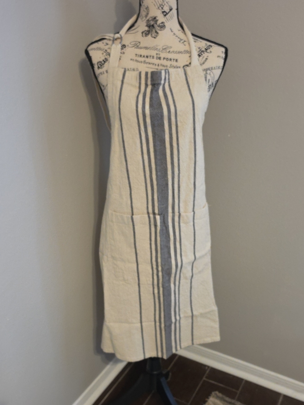 Hearth & Hand Cream Apron with Blue Stripe